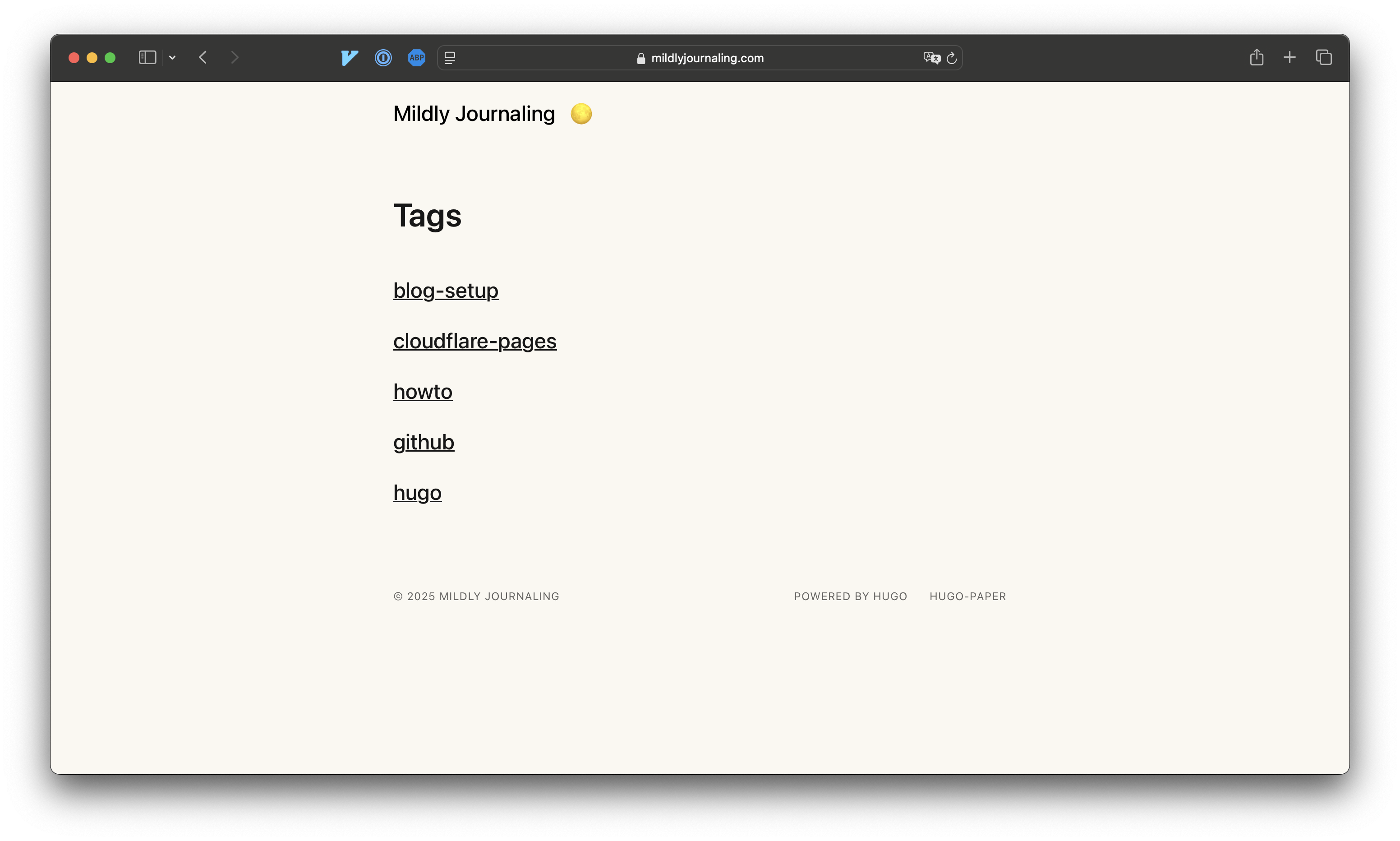 A page showing all tags created